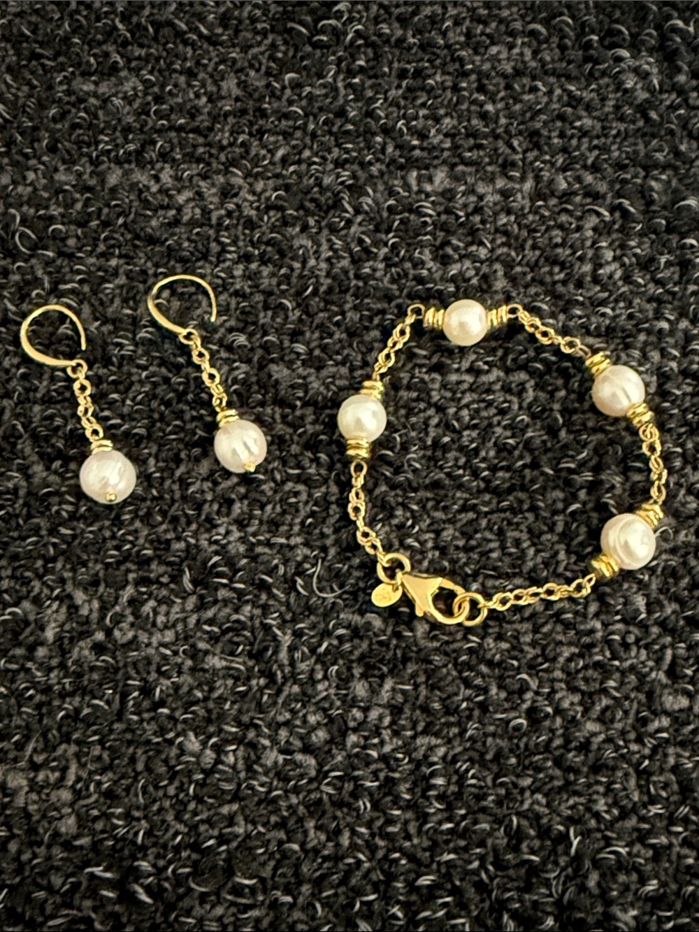 Milor Gold Tone Bracelet with Cream Pearl Drop Earrings